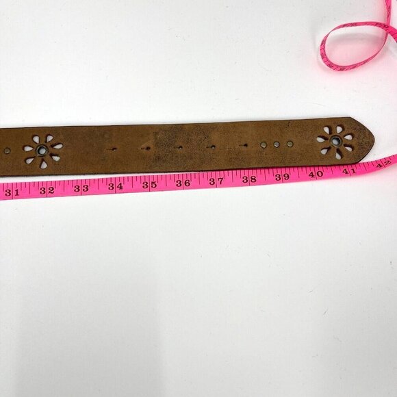 Velez Size M NWOT Brown Leather Flower Cut Out Boho Hippie Leather Studded Belt main image 7